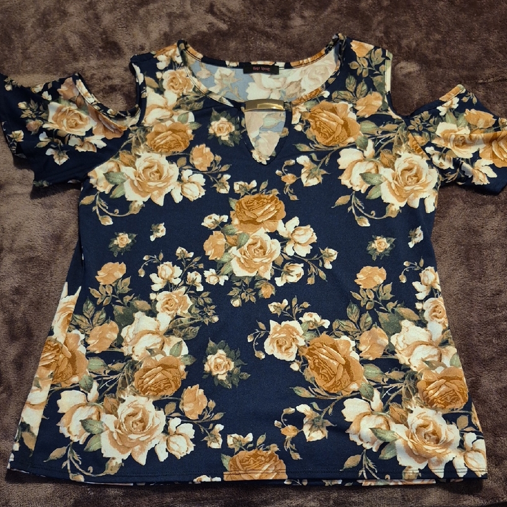 First Love Navy and Cream Floral Blouse